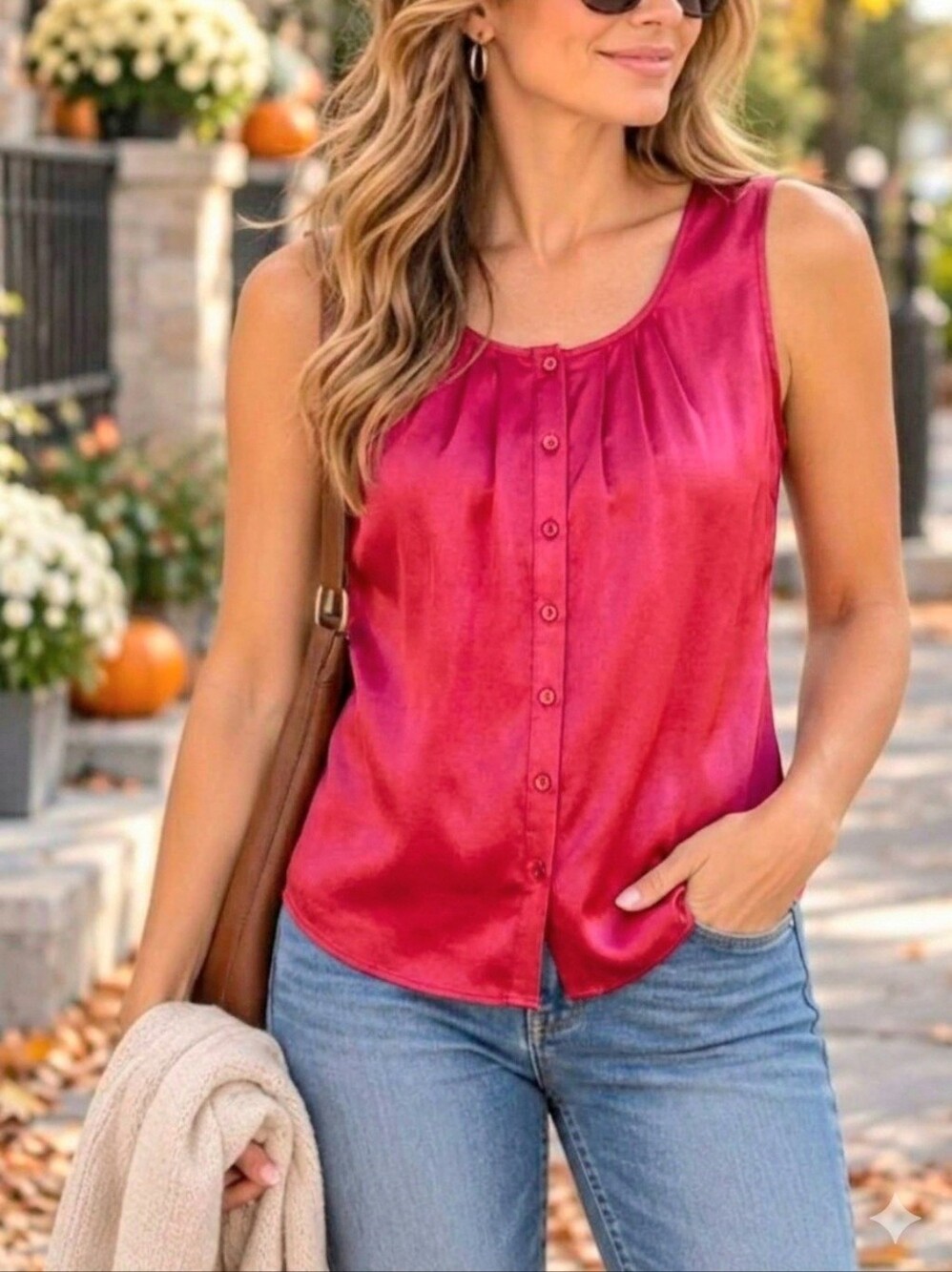Ann Taylor 7-Button Fuchsia Tunic by Ann Taylor